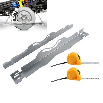 Produktbild von Auto Achsmessplatten im 2er Set aus Edelstahl, mit Maßbändern für genaue Spureinstellung
