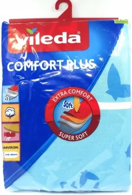 Produktbild von Vileda Comfort Plus, Bügelbrettabdeckung, Baumwolle, Schaum, Polyester, Polyurethan, Pink, Weiß, Abbildung, 45 cm, 130 cm