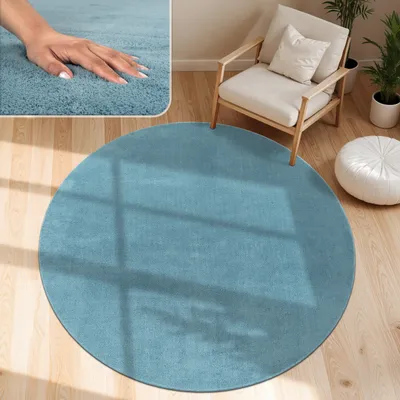 Produktbild von Moderner Wohnzimmer Teppich Kurzflor Waschbar Weich Felloptik Anti-Rutsch Grösse 120 cm Rund