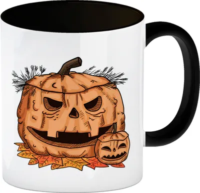 Produktbild von Herbstlicher Kürbiskopf Kaffeebecher Schwarz