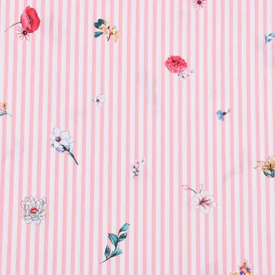 Produktbild von Baumwollstoff Meterware Popeline Digitaldr. Blumen rosa weiß bunt 1,4m