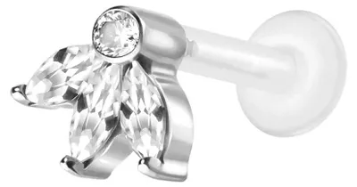 Produktbild von Ohrpiercing, Nasenpiercing PTFE Labret mit Innengewinde + Titan-Aufsatz LOTUSBLÜTE Silber Stablänge: 8mm | Stabstärke: 1,2mm