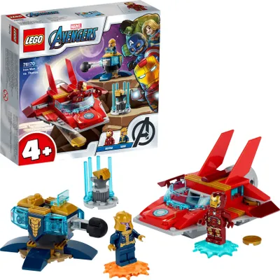 Produktbild von LEGO 76170 Marvel Avengers Iron Man vs. Thanos mit Jet und 2 Superhelden Figuren, Spielzeug ab 4 Jahren