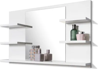 Produktbild von Badspiegel mit Ablagen, Weiß Badezimmer Spiegel, Wandspiegel, Badezimmerspiegel