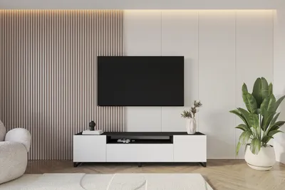 Produktbild von ALTDECOR TV-Schrank ELIO-S mit modernen Fronten, 200x53x41 Lowboard, TV Möbel, TV Cabinet, Fernsehtisch, Fernseher Schrank, TV Kommode, TV Tisch, TV Sideboard, TV Board - Schwarz / Weiß