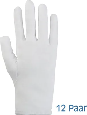 Produktbild von 12 Paar Stoffhandschuhe weiß Größe 10 / XL - Trikot extrafein Baumwollhandschuhe