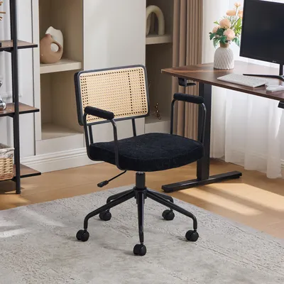 Produktbild von okwish Bürostuhl mit Rollen,Holzgestell, Drehstuhl Verstellbarer Drehstuhl,Chenille, für Arbeitszimmer in Schwarz