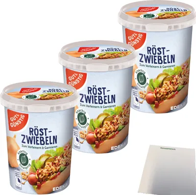 Produktbild von Gut & Günstig Röstzwiebeln knackig & knusprig 3er Pack (3x150g Dose) + usy Block