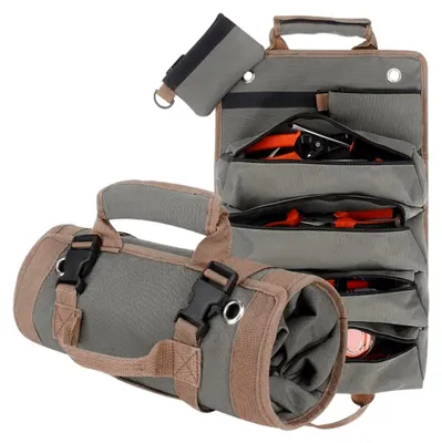 Produktbild von Professionelle Werkzeug-Rolltasche mit 2 abnehmbaren Taschen, 4 großen Taschen, robuster, verdickter Oxford-Stoff, Elektriker-Werkzeug-Organizer für Bauunternehmer, Mechani
