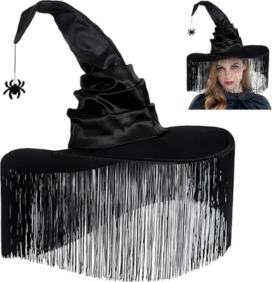 Obrázok produktu pre Čarodejnícky klobúk, čierny, pre ženy, cosplay doplnok, na Halloween