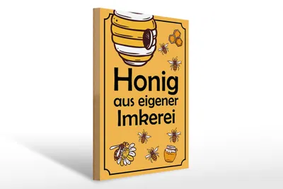Produktbild von Holzschild Honig aus eigener Imkerei, 40 x 30 cm, Holzschilder Bild Bienen Tier Wiese