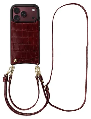 Imagen del producto de Funda Selencia Nova Croco con cordón y portatarjetas para iPhone 18 Pro / 17 Pro - Color burdeos