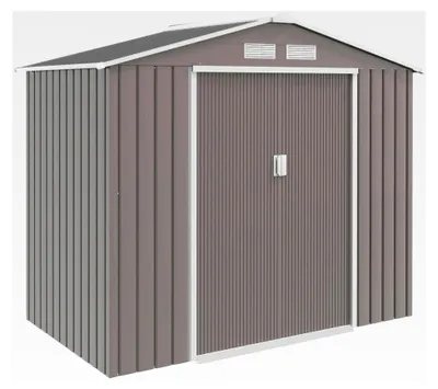 Produktbild von Gartenhaus 2,42 m² mit Satteldach, Schiebetür, Fundament, 213 x 130 x 185 cm, Geräteschuppen aus verzinktem Stahl, wetterfest, grau
