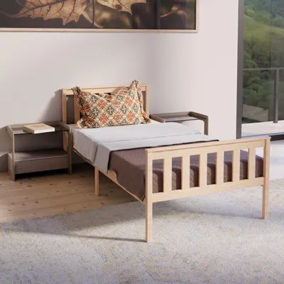 Produktbild von HAGO24 Kinderbett Jugendbett Spielbett 90x200cm Natur Holz Kiefer Lattenrost Massiv Gästebett Bettgestell Einzelbett