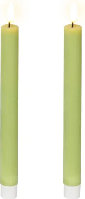 Produktbild von LED Kerzen mit Timer 24,5cm Wachs 2er Set Hellgrün / Warmweiß