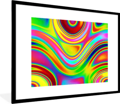 Produktbild von MuchoWow® Gerahmtes Poster Kunst - Wellen - Farben - Psychedelisch 80x60 cm - Poster mit Schwarzem Bilderrahmen Wandposter Rahmen Foto Bilder - Schlafzimmer-Dekorationen - Fotoposter