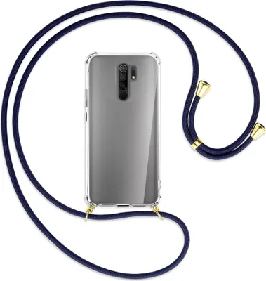 Produktbild von Handykette Backcover-Schutzhülle mit Band (Metall goldfarben) für Xiaomi Redmi 9 - dunkelblau