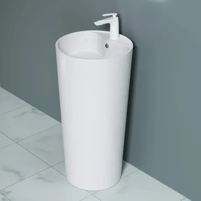 Image de doporro Lavabo Colonne Rond Blanc Vasque sur Pied Solid Surface Lave Mains pour Salle de Bain 45x45x90cm Colossum35