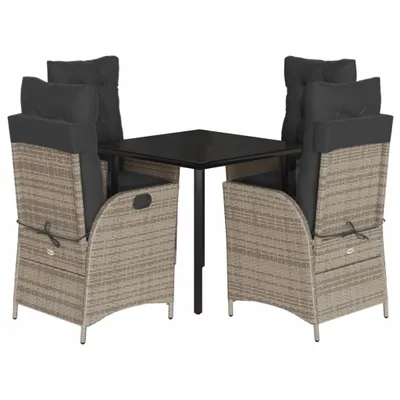 Obrázek produktu pro vidaXL 5dílný zahradní jídelní set s polštáři Grey Poly Rattan
