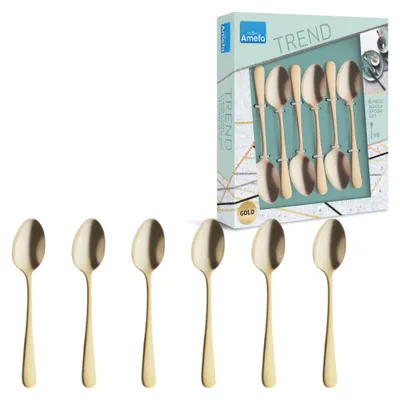 6 Teelöffel aus Edelstahl, matt gold – Set