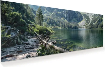 Produktbild von Glasbild 100x40cm in XXL für Wohnzimmer, Schlafzimmer Motiv Berglandschaft See