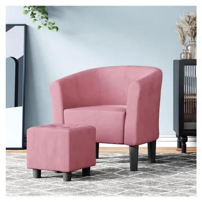 Produktbild von Clubsessel mit gepolstertem Sitz und Armlehnen, Cocktailsessel mit Fußhocker, Loungesessel, Rosa Samt