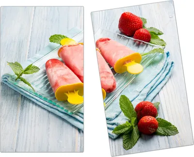 Produktbild von Spritzschutz Herdabdeckplatte Schneidebrett aus Glas Erdbeer Eis 2-Teilig (60x52cm)
