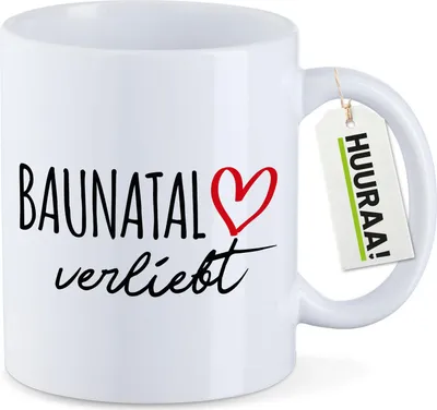 Produktbild von Huuraa Kaffeetasse Baunatal verliebt 330ml Weiß Keramik Kaffeebecher Geschenkidee