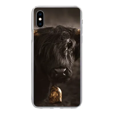 Produktbild von MuchoWow® Handyhülle Schutzhülle Hülle für iPhone Xs Schottischer Highlander - Fell - Schwarz Silikon Softcase Handy Hülle - Handytasche