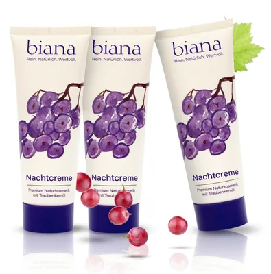 Produktbild von biana Nachtcreme – Premium Naturkosmetik mit Traubenkernöl 3x75 ml