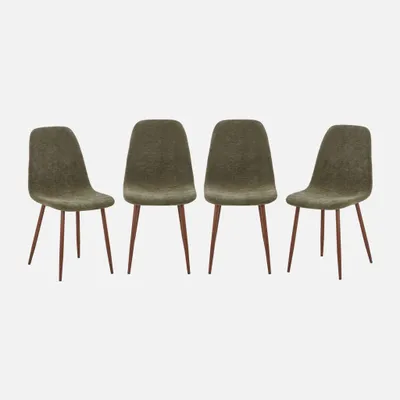 Produktbild von sweeek - 4er-Set Stühle mit nussbaumfarbenem Holzdekor und Stoffbezug - Khaki