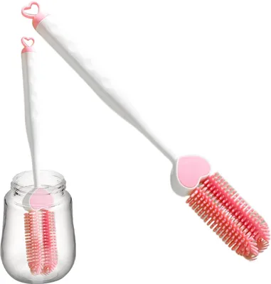 Zdjęcie produktu dla Szczotka do czyszczenia butelek - Szczotka do mycia butelek - Do czyszczenia butelek - Długi uchwyt - 30 cm - Różowa