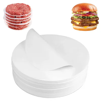 Produktbild von 1000 runde Burgerpapierbögen, Ø 14 cm, Backpapier für Burgerpressen, antihaftbeschichtetes Burgerpapier, Trennpapier für Hamburger-Patties, mit Antihaftbeschichtung, für perfekte Hamburger, Cheeseburger und Patties.
