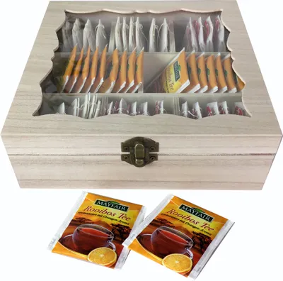 Produktbild von Teebox Holz Natur mit Glasdeckel 8 Fächer