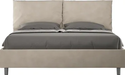 Produktbild von ITYHOME - Gepolstertes Bett mit Lattenrost 160x210 mit Mikrofaserbezug Sandfarbe Antea
