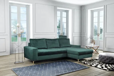 Productafbeelding van Hoekbank "Collin", hoekbank, slaapfunctie, junglegroen / poten goud, chaise longue rechts