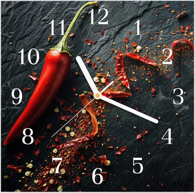 Produktbild von Wanduhr aus Glas mit Motiv Chili Auf Schiefer- 30 x 30 cm - inkl. Aufhängesystem