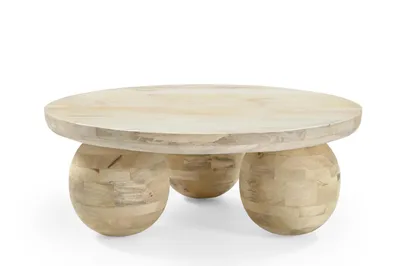 Image de Marmoholz - Table basse ronde Siena Ø80 x H30 cm en bois massif Mango lavé blanc - table de salon exclusive au design Boho Japandi Skandi