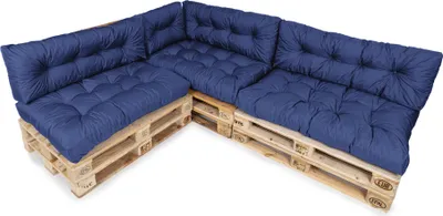 Produktbild von TexDeko Garden Palettenkissen 120x80x18cm wasserabweisend gesteppt Sitzauflage für Europaletten, UV-beständig (7-TLG Set, Blau)