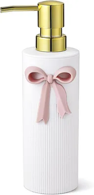 Imagen del producto de Dispensador de jabón con adorno decorativo, recargable, en color blanco y rosa, para baño