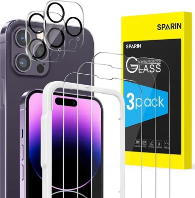Produktbild von Schutzglas Panzer für iPhone 14 Pro 2022, 3+2 Stück, 9H Härte, Rahmenhilfe