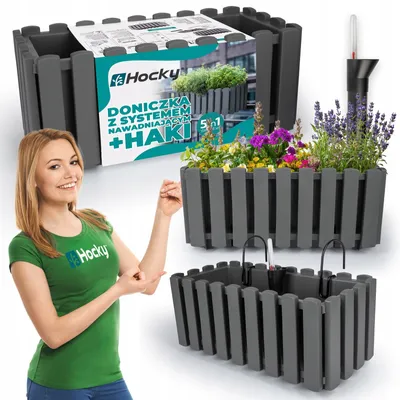 Produktbild von Balkon-Blumenkasten 38cm mit Halterung und Bewässerungssystem, Grau