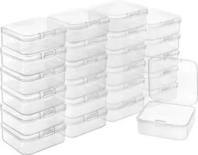 Produktbild von Belle Vous Kleine Aufbewahrungsboxen aus Klarem Kunststoff mit Klappdeckel (24 Stk) 5,3 x 5,3 x 1,7 cm - Mini Aufbewahrungsbox für Pillen, Perlen,