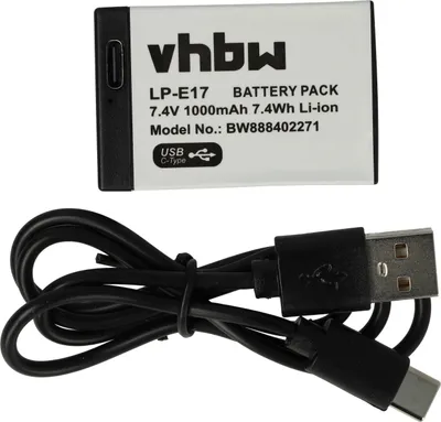 Produktbild von vhbw Akku kompatibel mit Canon EOS Rebel SL2, RP, Rebel T6s, Rebel SL3, Rebel T6i, Rebel T7i Kamera (1000 mAh, 7,4 V, Li-Ion), USB-C Buchse