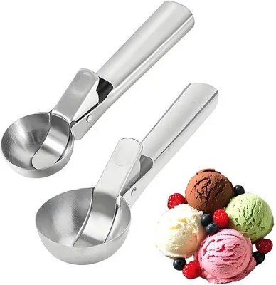 Produktbild von Unyqoos® Edelstahl Eisportionierer 2er-Set mit Auswerfer – multifunktionale Schöpfer für Eis, Teig & Fleischbällchen, 4,4×17,8 cm & 5,5×18,9 cm
