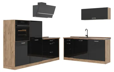 Immagine prodotto di Cucina componibile Vicco R-Line Nero lucido/Rovere dorato 220 cm piano di lavoro Rovere dorato, Model 66323