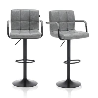 Immagine prodotto di Meisterhome® Sgabello da bar set di 2 - regolabile in altezza con schienale sgabello da bar, sgabello girevole, sgabello da cucina con poggiapiedi, acciaio inox Similcuoio, sedile imbottito, per sgabelli da banco, cucine abitabili, hotel, sgabelli da bar, colore: grigio chiaro