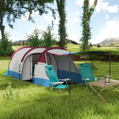 Produktbild von Campingzelt 2 Personen wasserdicht, Tunnelzelt 3 Eingänge, Zelt mit Laternenhaken, Rot | 420 x 200 x 150 cm | 2.000 mm Wassersäule | 5,5 kg