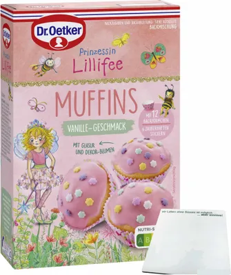 Produktbild von Dr. Oetker Prinzessin Lillifee Muffins Vanille-Geschmack (397g Packung) + usy Block