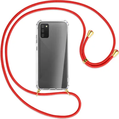 Produktbild von Handykette Backcover-Schutzhülle mit Band (Metall goldfarben) für Samsung Galaxy A02s - rot